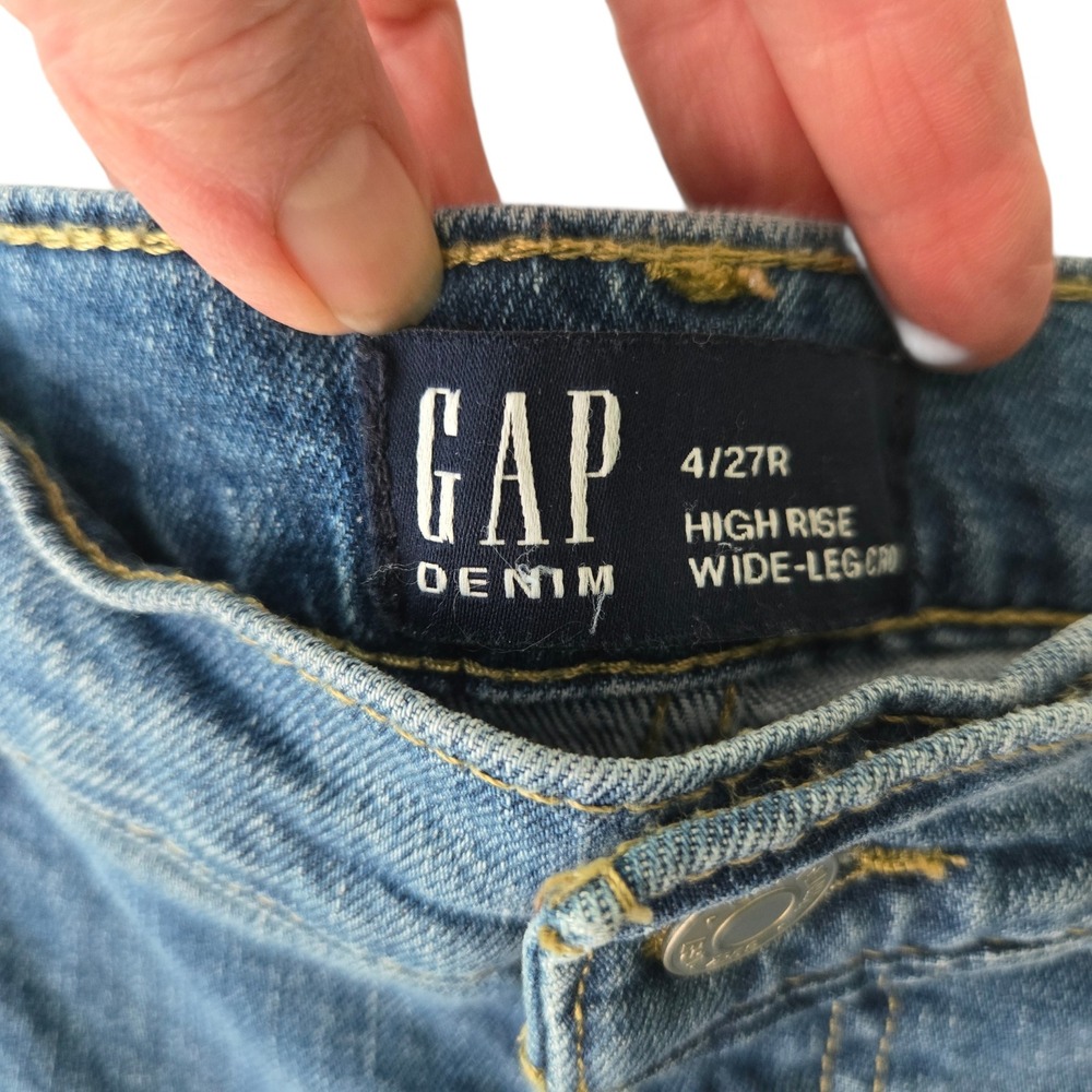 GAP Women's Denim High Rise Wide Leg Crop Dark Wash Seam Jeans 4/27R 733293-00 - Picture 2 of 15